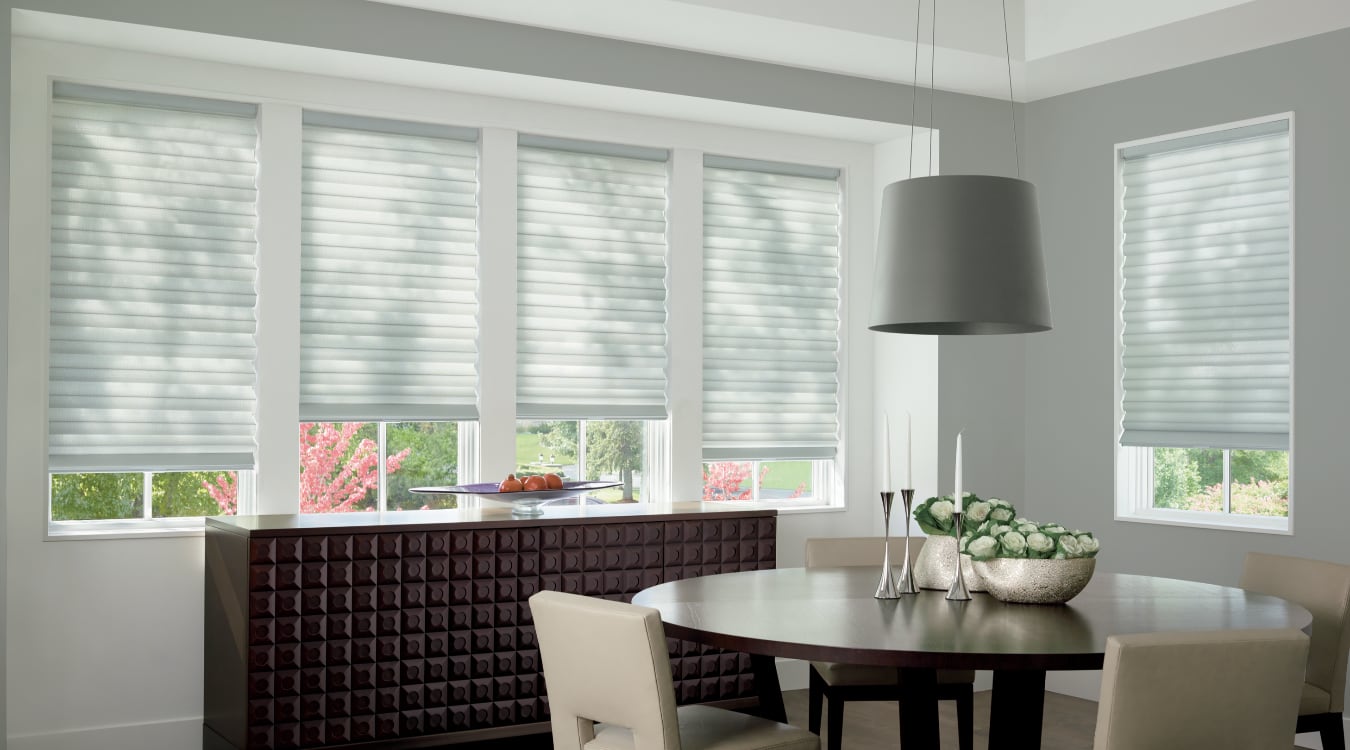 Cordless motorized shades in a Charlotte dining room